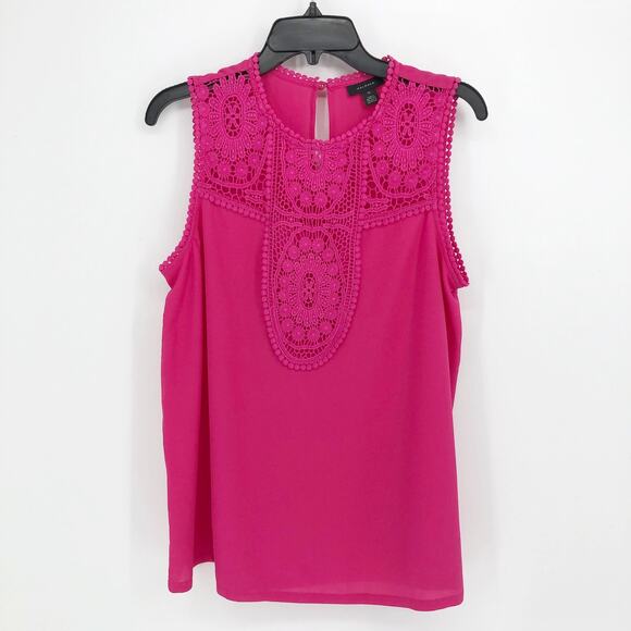 Halogen Womens Top Medium Pink Lace Crepe Stretch Jewel Neck Sleeveless NWOT - Picture 2 of 9
